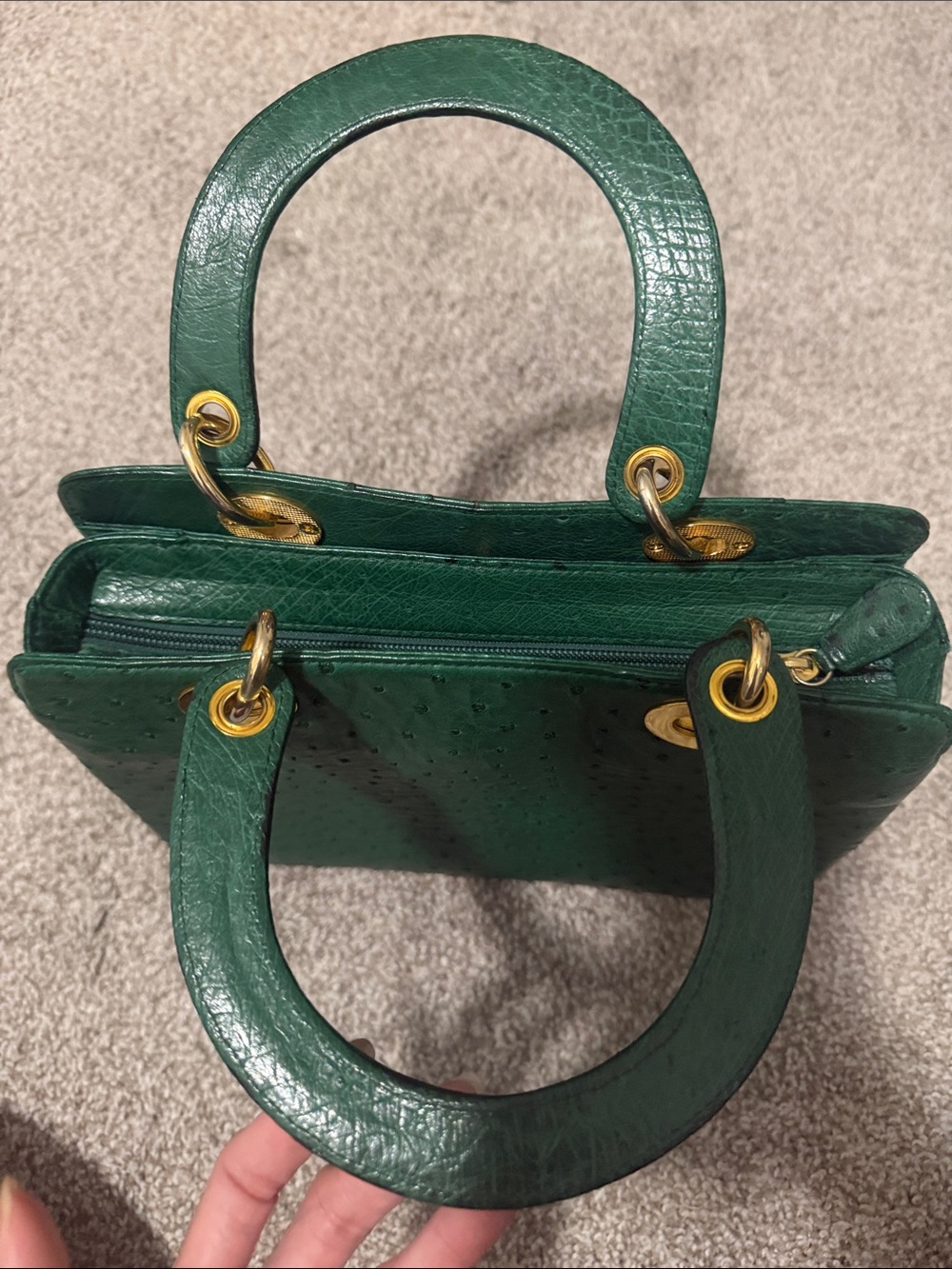 “Genuine” Green Ostrich Top-Handle Bag - Picture 11 of 17